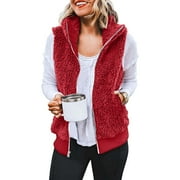 Njoeus Women Plus Size Sleeveless Fleeces Vests, Women's Fall Winter Warm Sherpas Vests Casual Lightweight Zip Up Vests Jacket Outerwear with Pockets S-5XL